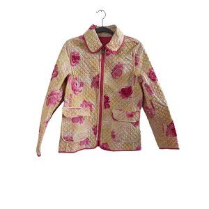 Vintage Quilted Reversible Jacket With Pink Floral Print & Solid Side Full Zip T